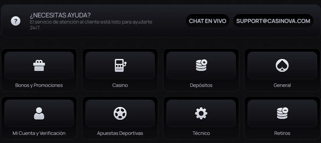 Atención al cliente de Casinova Atención al cliente de Casinova