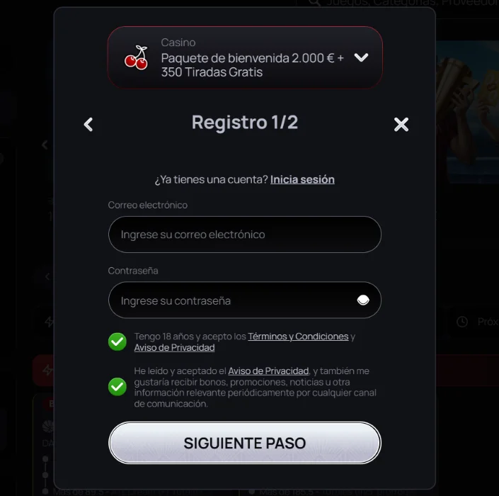 Registro e inicio de sesión en Casinova Registro e inicio de sesión en Casinova